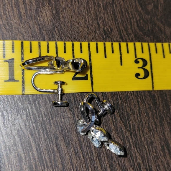 VINTAGE STAR-ART SIGNED STERLING 925 Rhinestones Leaf Screw Earrings ESTATE 5g - Picture 7 of 8